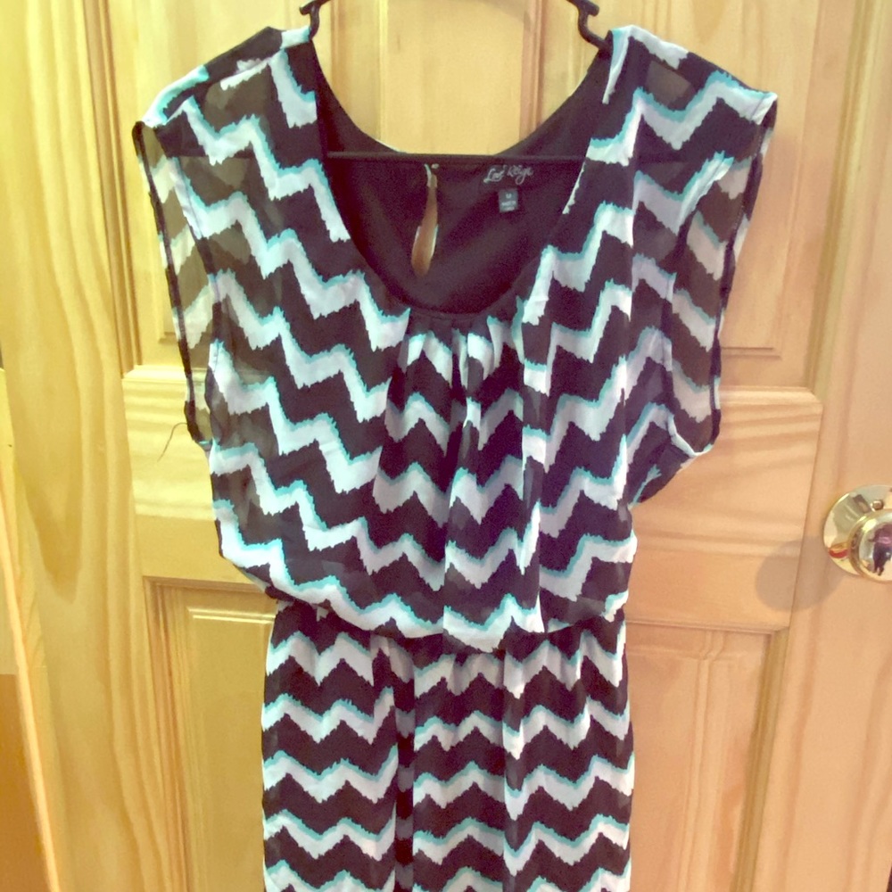 Black & Teal Zigzag pattern dress